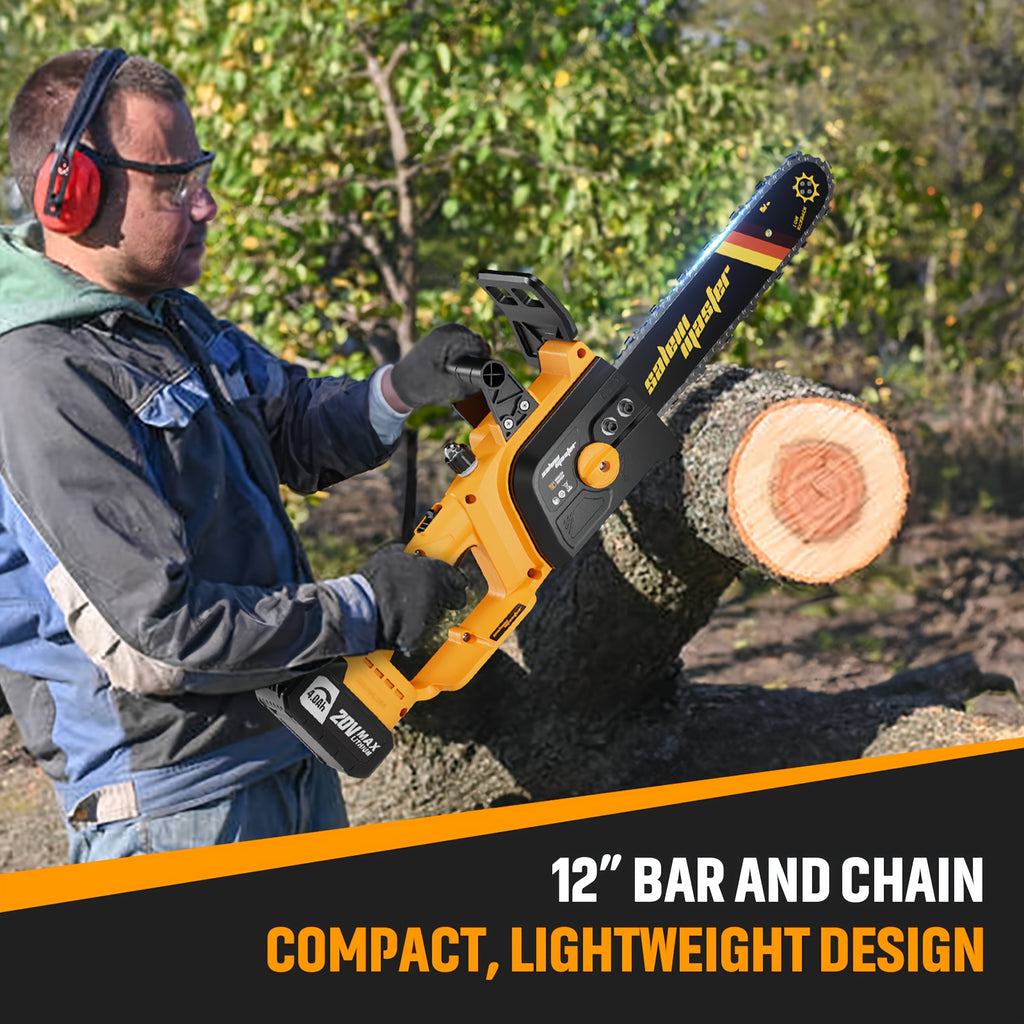 Flash [Free Battery*2/1] 12"/8"/6" Cordless Chainsaw with Auto-Lubrication & Tool-Free Chain Tension | 4.0Ah Li-ion Battery & Overload Protection | Compact Lightweight Design for Women/Seniors | Cuts Trees/Limbs, Black Friday Discounts