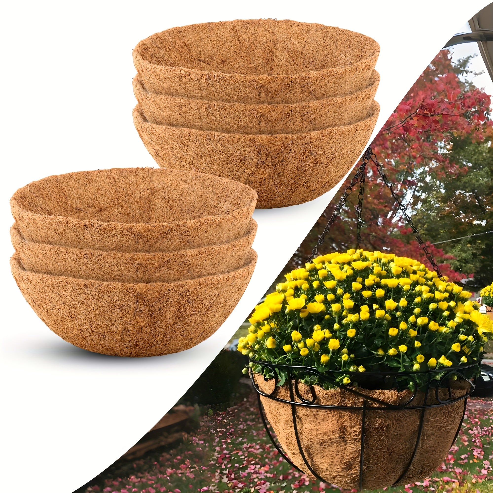 4PACK/6PACK 12/14/16/18 Inch Round Coconut Plant Liners, Hanging Baskets Inserted Into POTS, Suitable For Yard Garden Growers