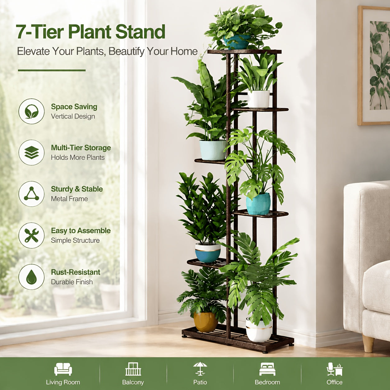 5 Pot/6 Pot/7 Pot- Potted Metal Plant Stand | 31.5In/37.4In/41.3In High Multi-Layer Plant Stand, Suitable for Indoor And Outdoor Plants, Decorations, Living Room Corner Plant Stand - Ideal for Living Rooms, Balconies