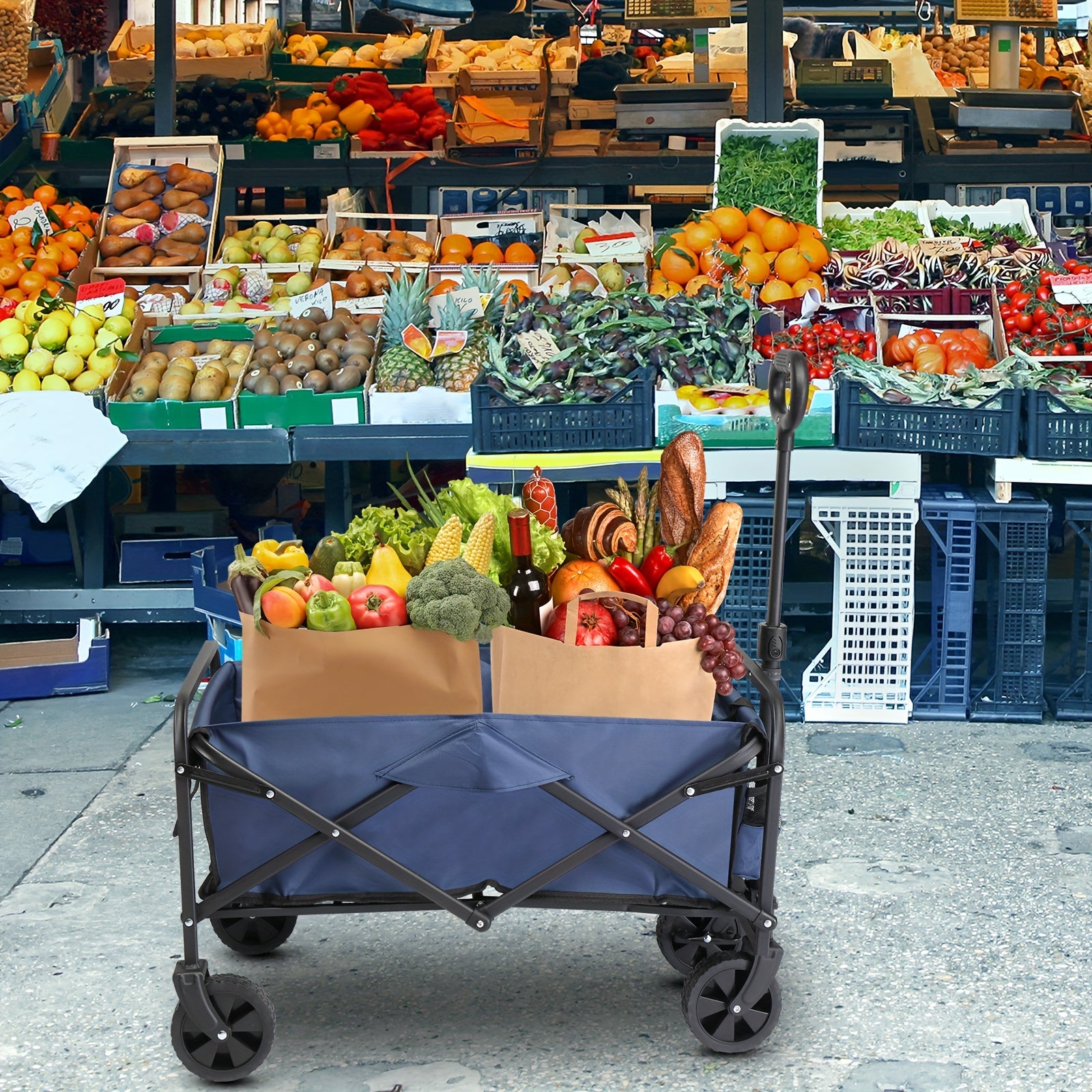 Collapsible Wagon, Beach Wagon with Big Wheels for Sand, Grocery Wagon All-Terrain Wheels Garden Grocery Wagon for Shopping, Park Picnic, Camping, Beach Trip