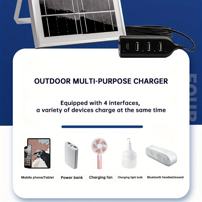 USB Portable Solar Charger, Multiple Interfaces, Multiple Devices Charging At The Same Time, Outdoor Multi-purpose Charger, Solar Panel Mobile Phone Charging USB, Suitable for Outdoor Camping, Adventure Emergency, Field Fishing, Hiking And Family Use