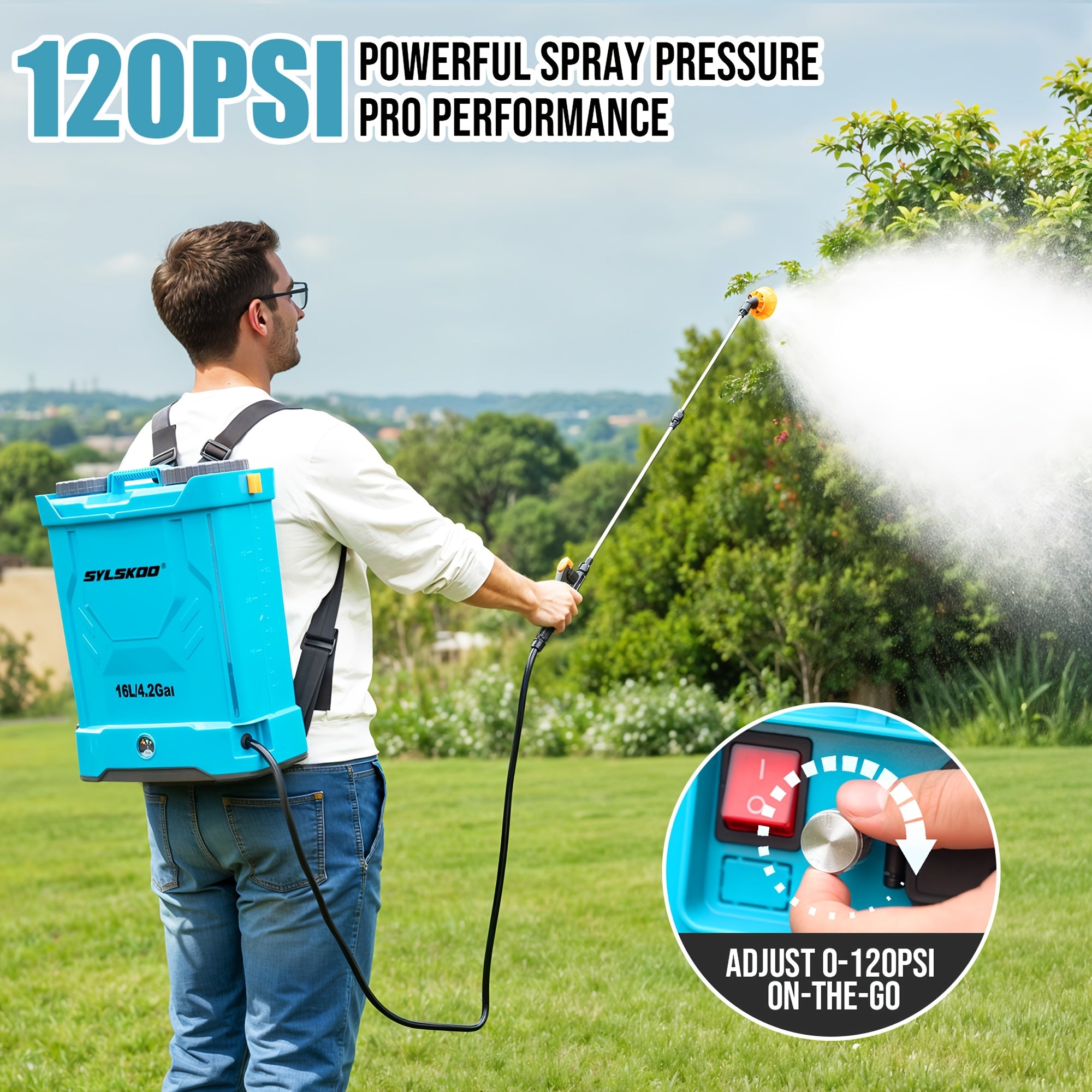4 Gallon Battery Powered Backpack Sprayer, 0-120 PSI Adjustable Pressure Sprayer With 4000MAH Lithium Battery 12V Powerful Motor, 5 Nozzles With Telescopic Wand, Garden Weed Yard Lawn Sprayer