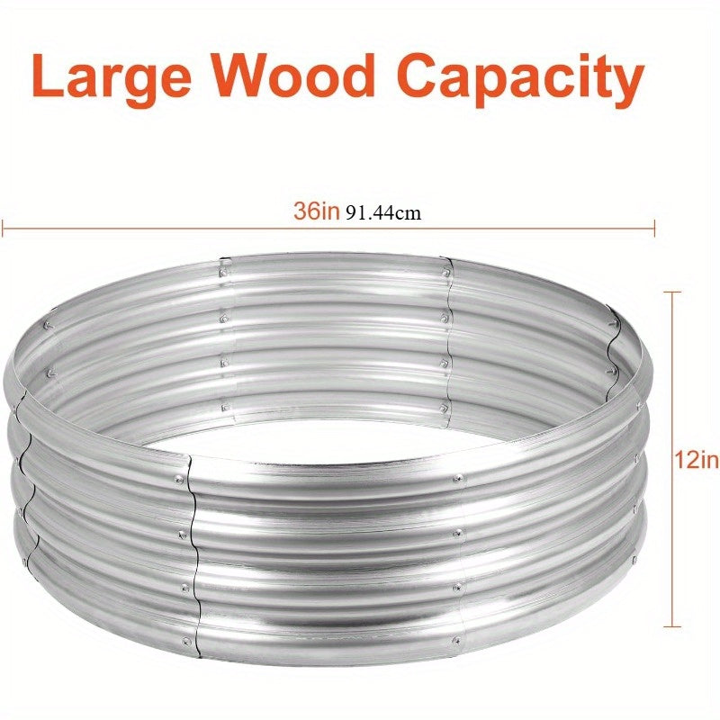 Galvanized Fire Pit Ring for Outside Wood Burning, Metal Firepit Liner for Above Ground Outdoor Camping Beach Backyard Park