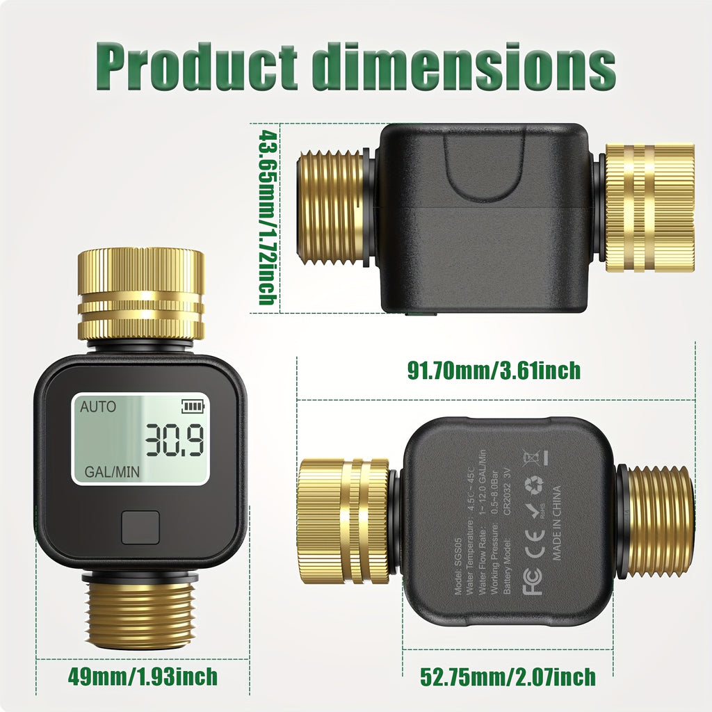 INSOMA Water Flow Meter with Brass Inlet And Outlet Metal Thread, IP55, Measure Gallon/Liter Consumption And Flow Rate for RV Water Tank Filling
