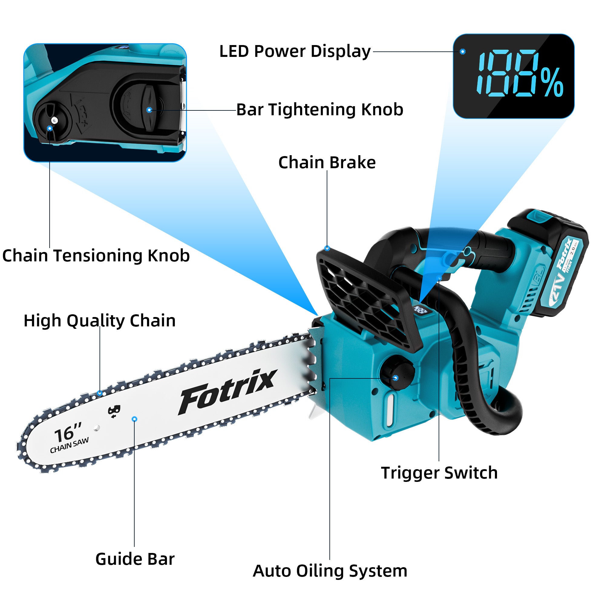 Cordless Chainsaw | 12/16-Inch, Battery Powered Handheld Electric Saw for Brush Clearing, Fence Line Cleanup, Dead Wood Removal, Hedge Reducing, Log Bucking, Property Maintenance, Estate Care, Trail Grooming & Tree Limb Salvage