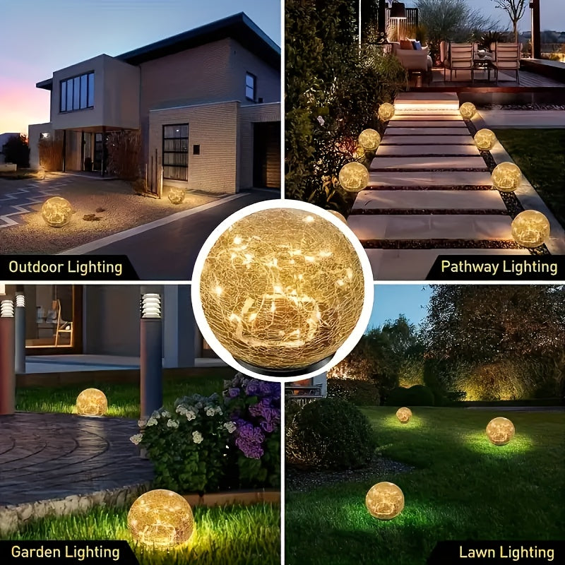 2pcs/4pcs Solar Outdoor Garden Decorative Light, Spherical Crack Outdoor Garden Light, Solar Glass Lawn LED Light, Suitable for Garden, Courtyard, Lawn, Family And Friends Gift Friends, with Ground Plug