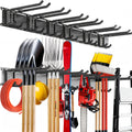 Wall-Mounted Organizer for Garage Tools, a System for Holding Garden Tools with 4 Rails Measuring 64 Inches And 10 Heavy-Duty Adjustable Hooks for Hanging And Storage, Capable of Supporting Up to 500 Pounds