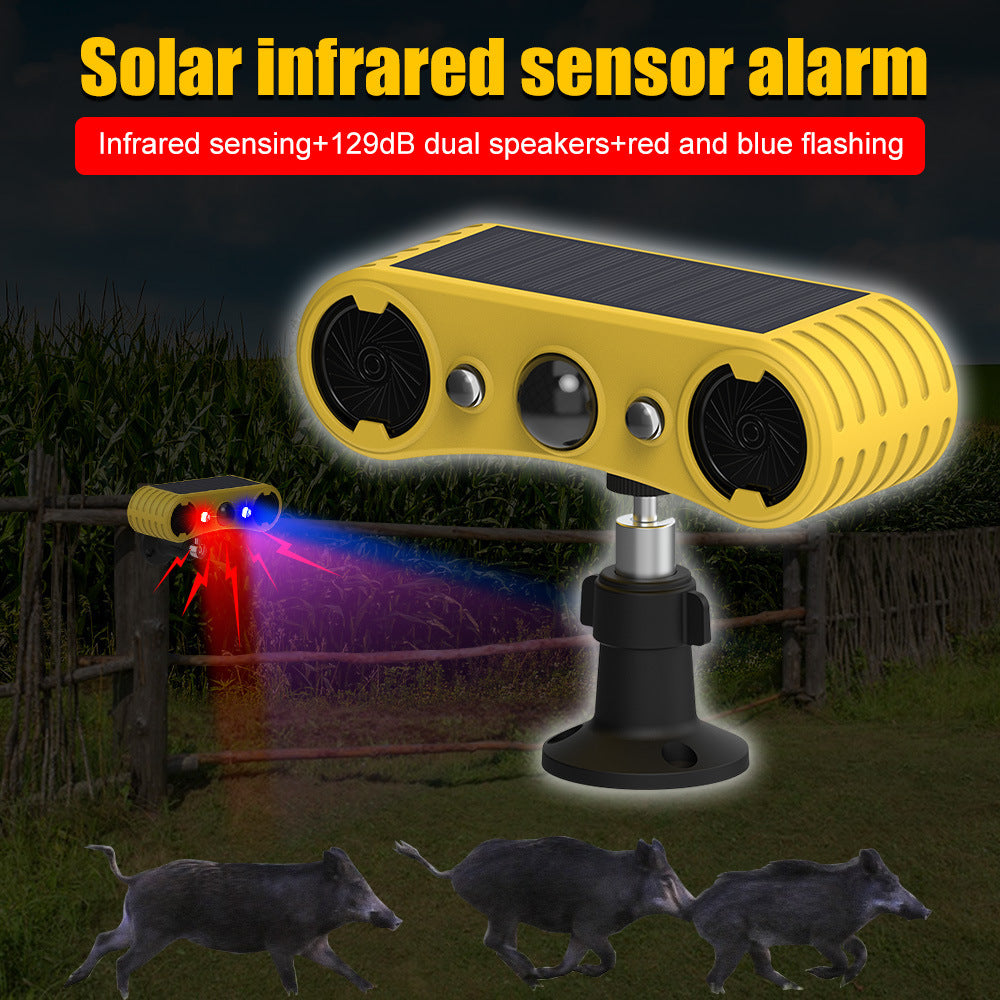 2025 Newest Solar Powered Soundwave Technology Animal Repeller - PIR Sensor and Red/ Blue Flashing Light, Multiple Sounds, Ideal for Repelling Squirrels, Dogs, Deer and More!