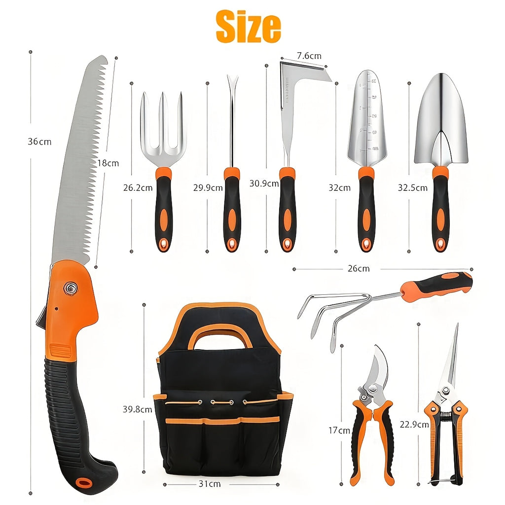 Garden Tool Set, Stainless Steel Heavy Duty Gardening Tool Set, Heavy Duty 10pcs Yard Tools with Non-Slip Handles, Gift Tote Bag Included, Halloween, Christmas Gifts