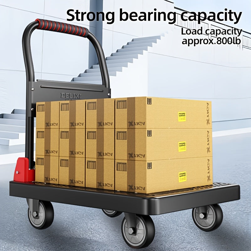 Heavy-Duty Folding Flatbed Cart, 450 Lbs/ 700 Lbs Load Capacity, Steel Frame Construction, Lightweight And Portable, Quiet Swivel Casters, Suitable for Outdoor, Home, Warehouse, And Multi-Purpose Transport