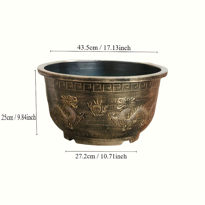 Buy 1 Get 1 Free, Total Of 2pcs Dragon-themed 17 Inch Resin Flower Pots - Christmas And Halloween Flower Pot - Intricate Design, Fish-Friendly, Self-Punching Holes, Ideal For Lotus & Small Trees Growth Seasonal Decoration Care