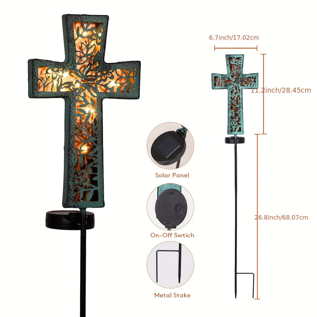 Solar Cross Garden Stake Lights 38inch Metal Outdoor Waterproof Memorial Garden Decor 2 Lighting Modes Cemetery Decorations for Grave for Remembrance Gifts & Sympathy Gifts