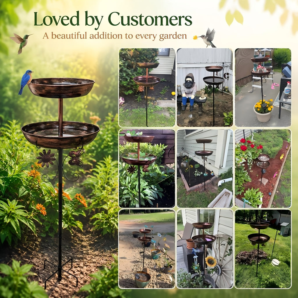 42 Inch Heavy-duty Metal Double-layer Bird Bath Tub -7.9 Feet Plus 12 Inches Double-layer Large Capacity Water Collection Feeding Basin, 5-claw Stable Base, Durable, Courtyard Decoration, Easy to Install And Clean, Multifunctional Bird Feeder