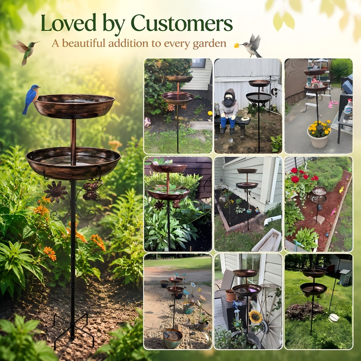 42 Inch Heavy-duty Metal Double-layer Bird Bath Tub -7.9 Feet Plus 12 Inches Double-layer Large Capacity Water Collection Feeding Basin, 5-claw Stable Base, Durable, Courtyard Decoration, Easy to Install And Clean, Multifunctional Bird Feeder
