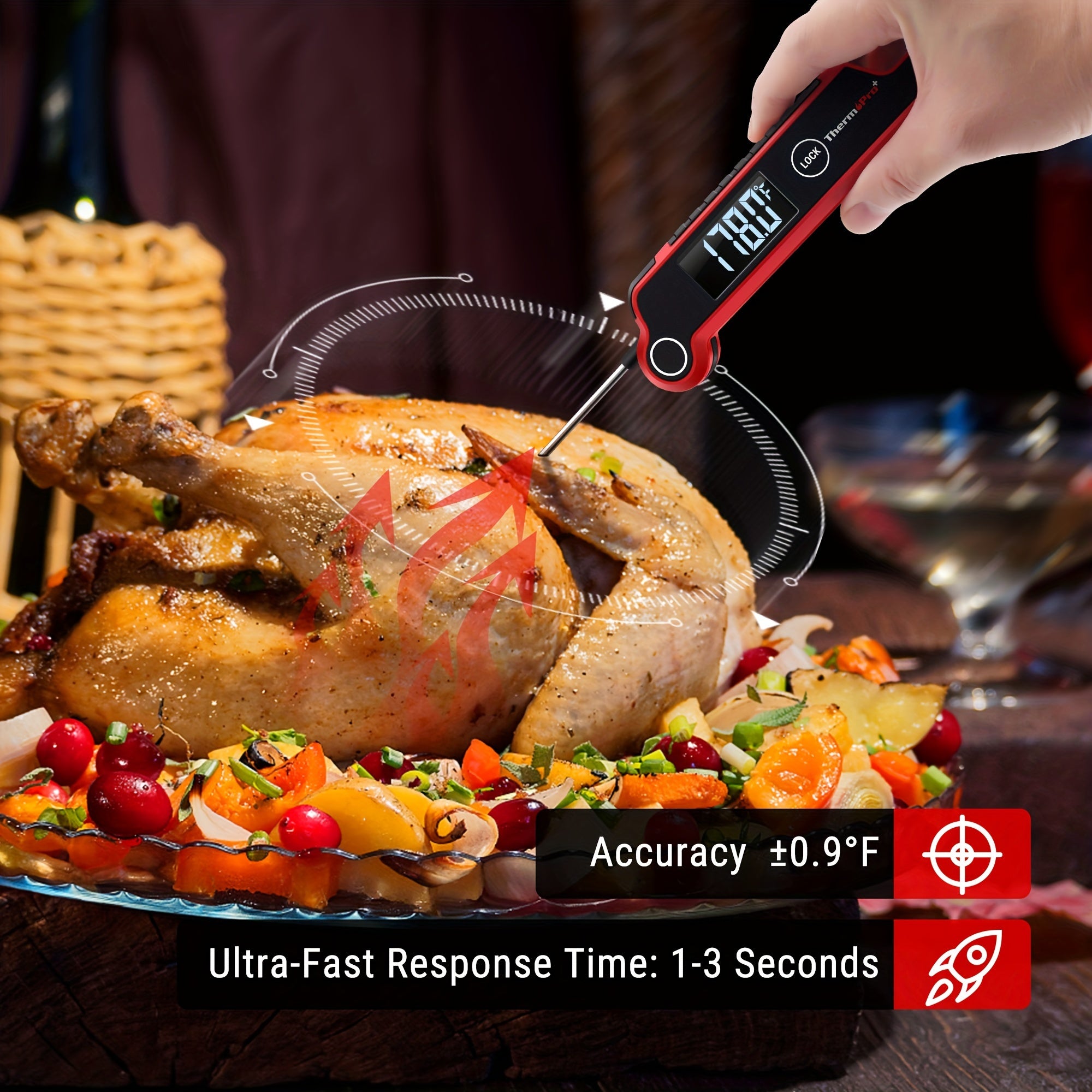ThermoPro TP620 Instant Read Meat Thermometer Digital, Cooking Thermometer with Large Auto-Rotating LCD Display, Food Thermometer Digital for Kitchen, BBQ, Or Grill