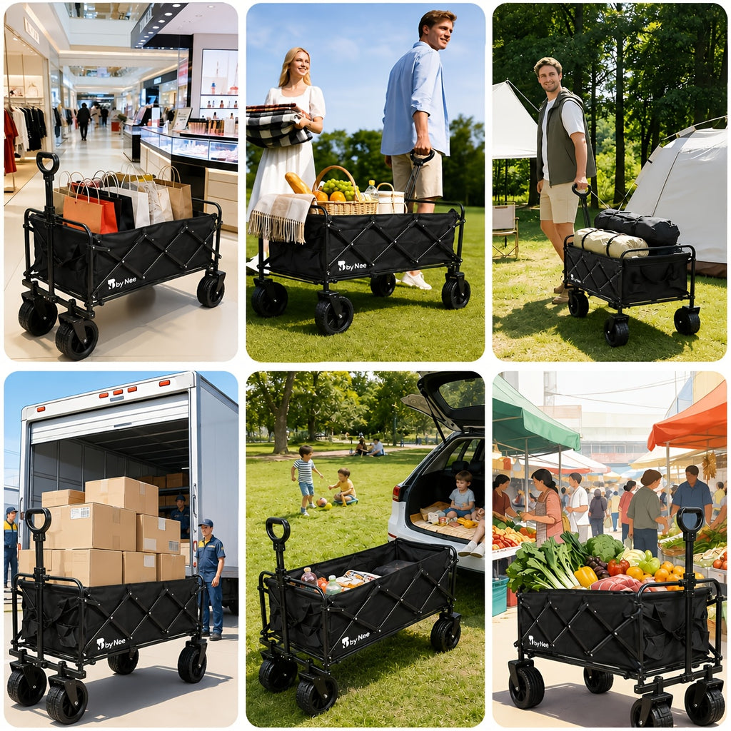 340lbs/440lbs/670lbs Heavy-Duty Large-Capacity -Terrain Folding Push Cart with Carbon Frame & Omni-Wheel Tires - Multi-Functional Portable Utility Cart Suitable for Camping, Gardening, Beach, Shopping, Tool Storage Rack, Sturdy Handle