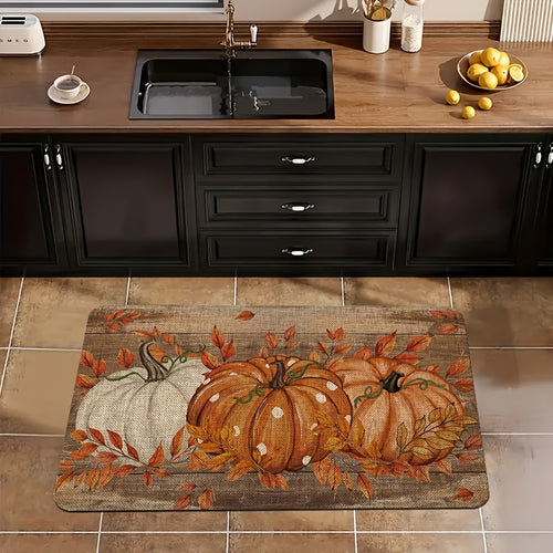 1 Autumn Thanksgiving Pumpkin Rectangular Doormat, Non-slip And Washable Polyester Doormat, Flannel Material Is Soft, Comfortable And Easy to Clean, Suitable for Corridor Bathroom, Bedroom, Kitchen, Porch, Laundry, RV Outdoor Decoration