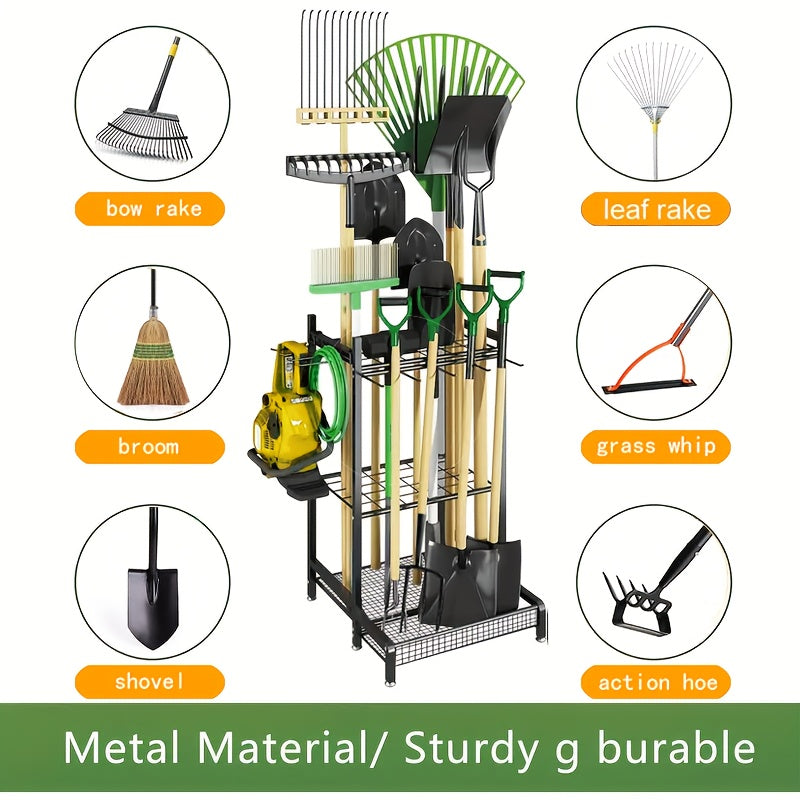 Garden Tool Organizer with Wheels, Yard Tool Tower Rack for Garage Organization And Storage, Holds Long-Handled Tools/Rakes/Brooms, Heavy Duty Steel Garden Tool Stand for Shed, Outdoor- Gifts for Men, Boyfriends, Husbands, And Partners