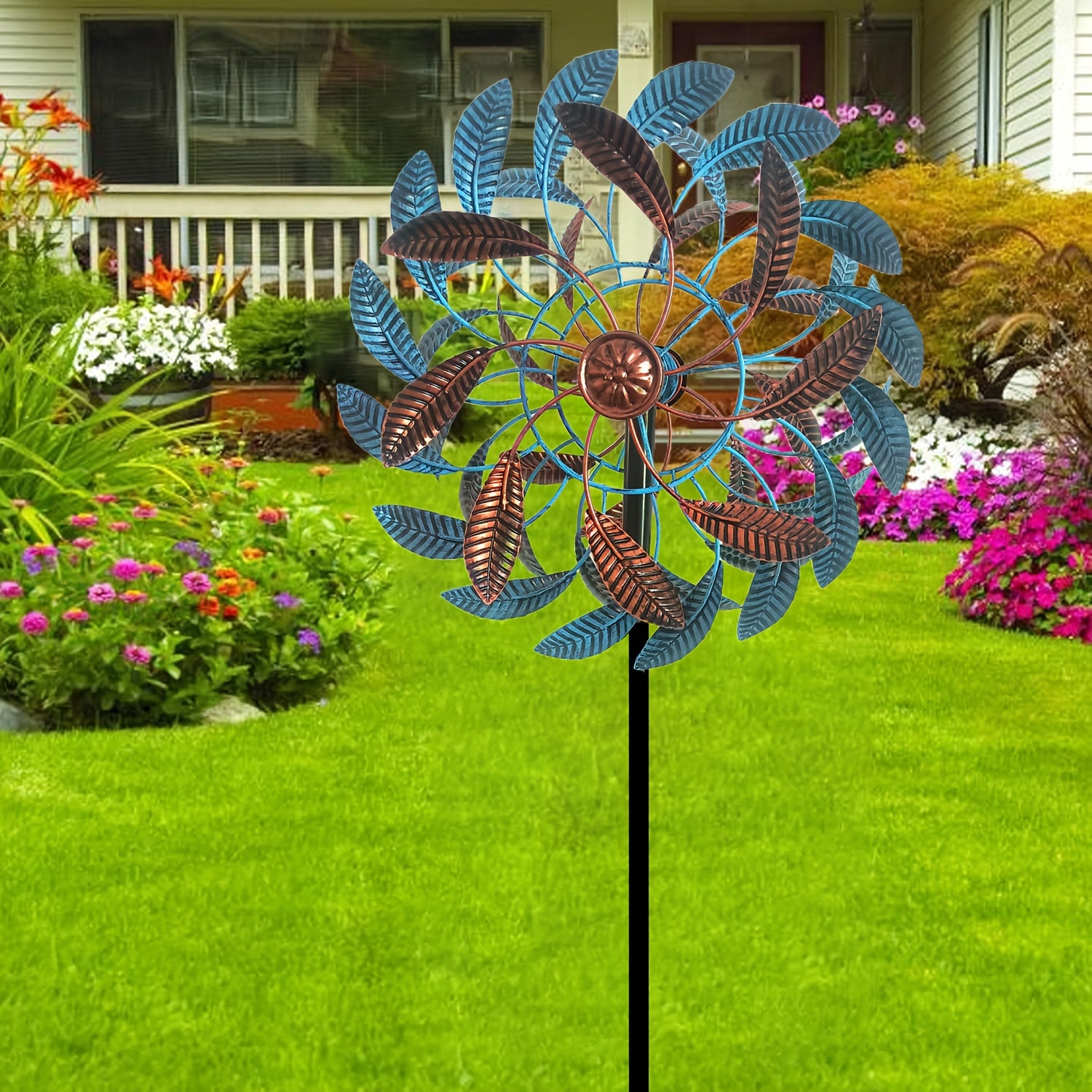 [Metal Leaf Wind Spinners] Yard Spinners Windmills for Garden, Art Wind Sculptures And Spinners, Wind Spinners Outdoor Metal Leaf Wind Sculptures And Spinners for Yard Garden Lawn Patio Decorations 63.4 Inch