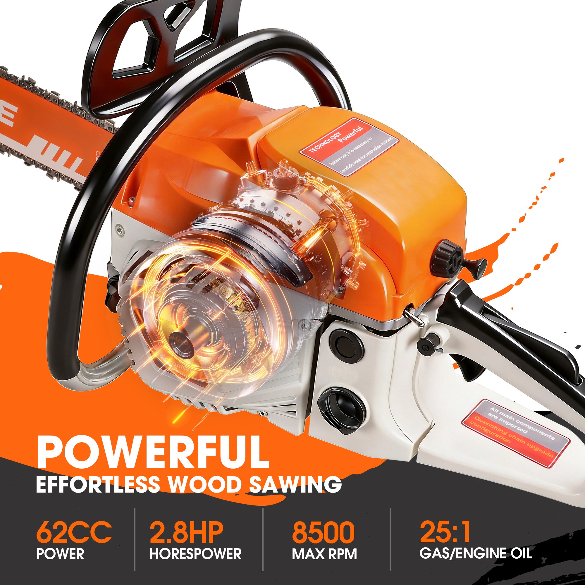Professional 62CC Gasoline Chainsaw 18/20 Inch Chain Powerful 2-Stroke Engine for Heavy Duty Wood Cutting Logging Farm Use Durable Quiet Safe with Anti-Vibration Handle Additions Included