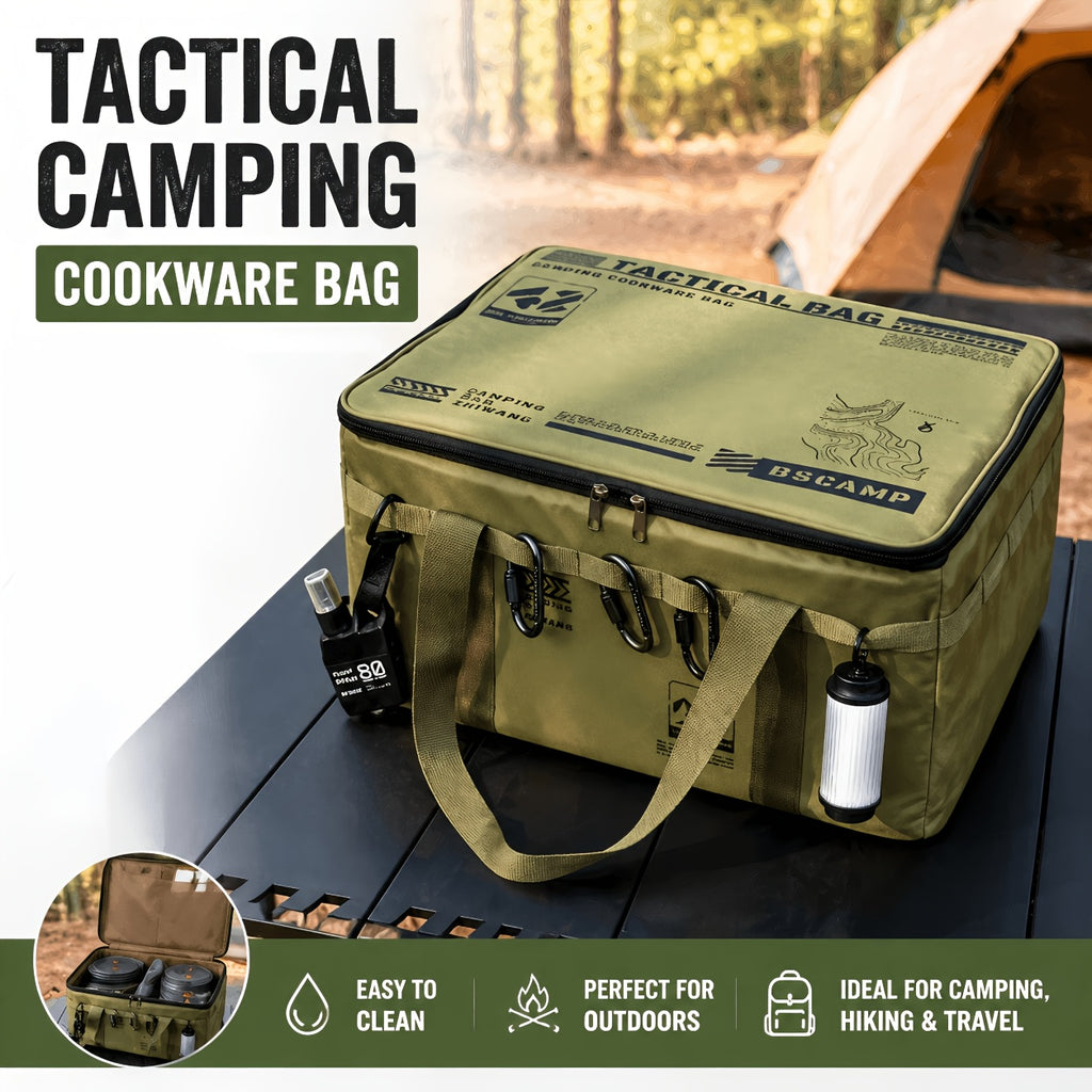 42L (11.1 Gallons) Large Picnic Bag, Collapsible 600D Waterproof Oxford Camping Cookware Storage Bag with MOLLE Webbing And Reinforced Handles, Heavy Duty Portable Organizer for Outdoor BBQ Hiking Family Trip, Holiday Gift Non-Food Direct Contact