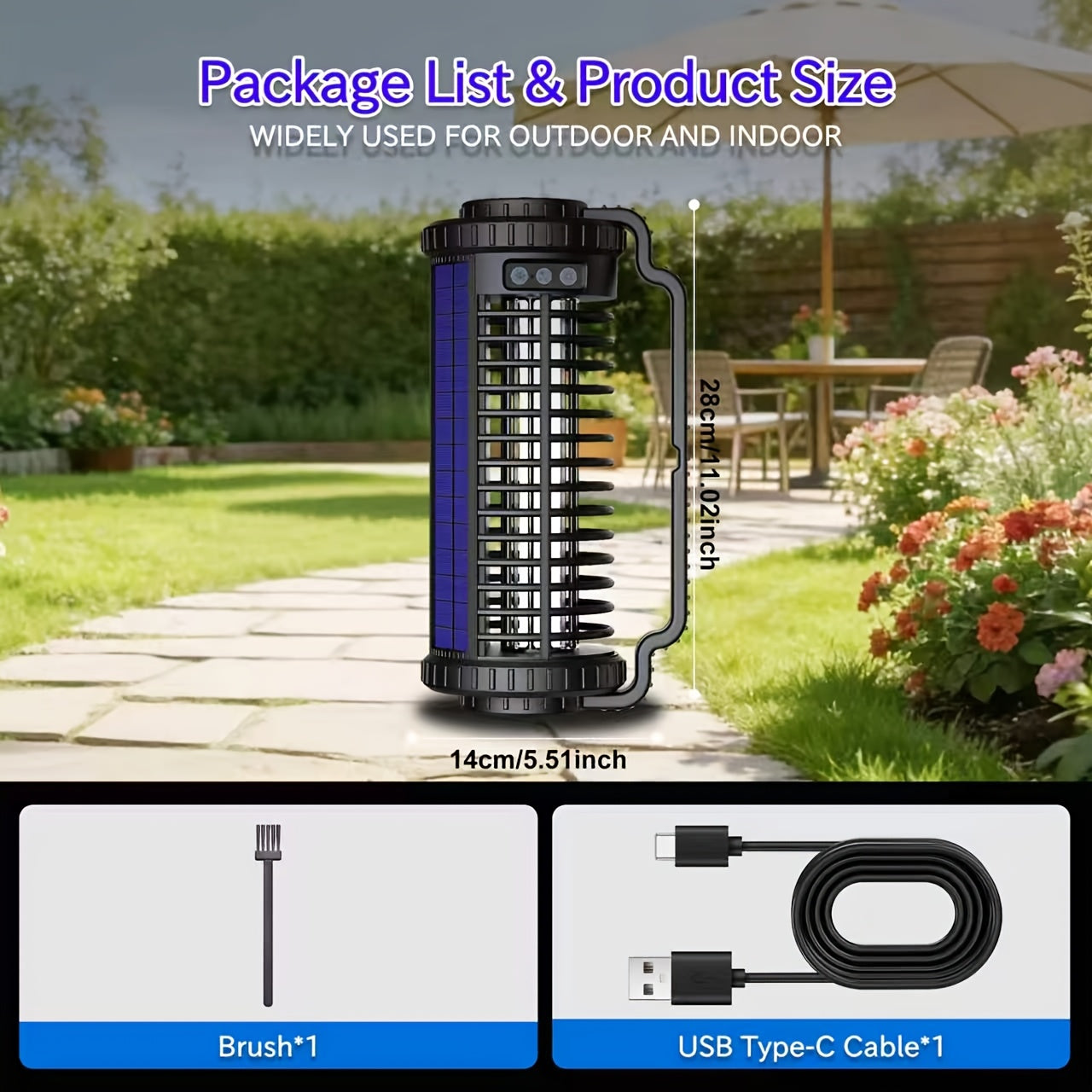 Solar Bug Zapper & Mosquito Killer Lamp - UV, Auto-Sensor, Dual Charging (Solar + USB) With 4000mAh Battery, Lighting Mode, For Indoor/Outdoor, Camping, Patio, Effectively Traps & Kills Mosquitoes, Flies, Gnats, Fruit Flies Mosquito Trap.