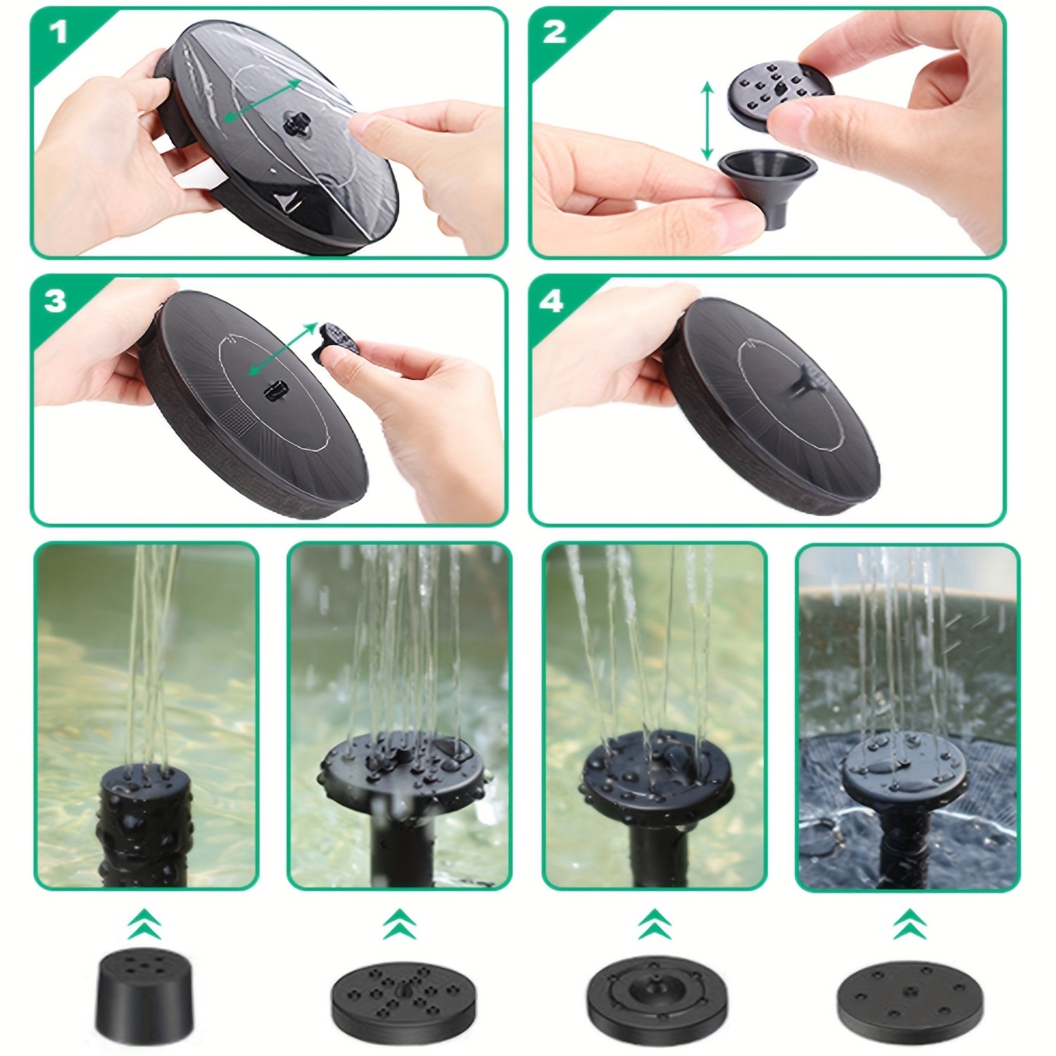 1W/1.5WSolar Polysilicon Panel Fountain Pump, Diameter 13cm, IPX8 Free Standing Floating Solar Powered Water Fountain Pump, 8 to 20 Inches Water Spray, Outdoor Watering Submersible Pump for Pond, Pool, Garden, Fish Tank, Yard, Birdbath