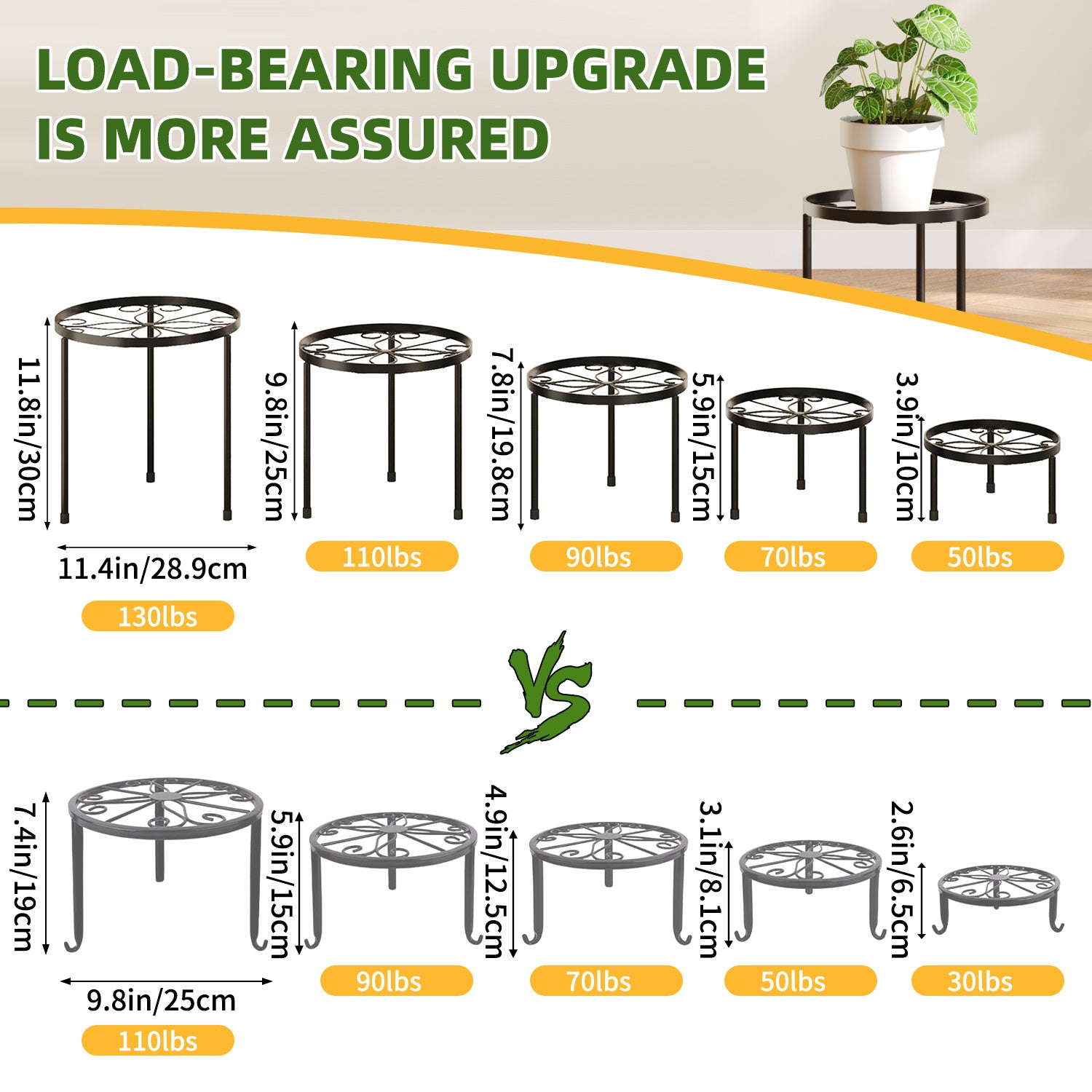 WHONLINE 5pcs Set Black Metal Plant Stand With Heavy-duty Design And Thickened Rust-proof Baking Paint Process. Suitable For Various Flower Pot Accessories, Ideal For Living Rooms, Balconies, Courtyards, And Outdoor Plant Stands And Storage