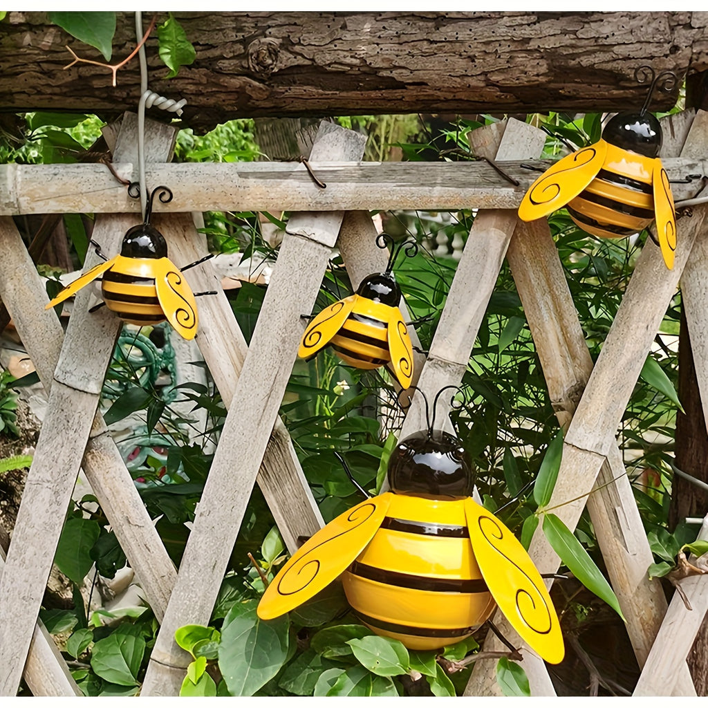 [Bumblebee Wall Decor] 4pcs Set Metal Bumblebee Wall Decor, 3D Wrought Iron Bee Art Sculpture Wall Hanging, Suitable for Outdoor Home Garden, Spring, Summer