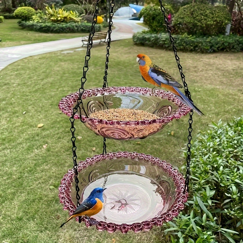 Elegant Hanging Bird Feeder with Chain - Durable PVC, Ideal for Outdoor Gardens & Balconies, Attracts Various Bird Species with Water-Filled Basin, Bird Feeders for Outside