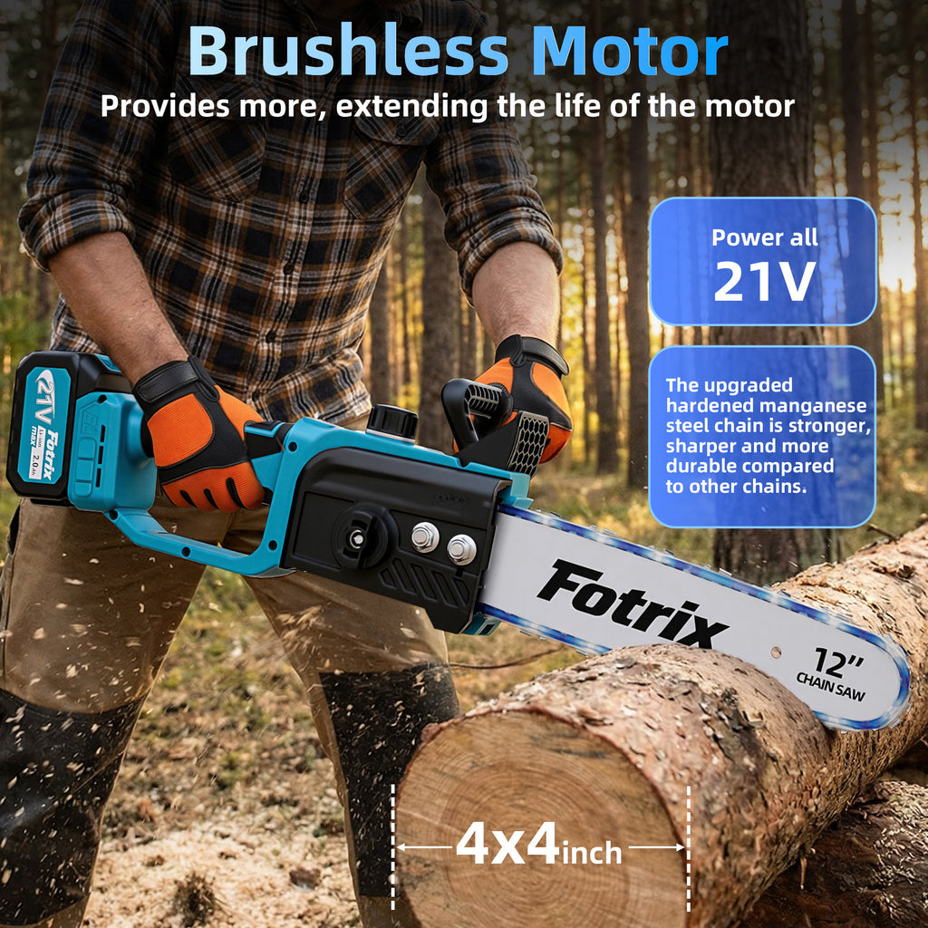 Cordless Chainsaw | 12/16-Inch, Battery Powered Handheld Electric Saw for Brush Clearing, Fence Line Cleanup, Dead Wood Removal, Hedge Reducing, Log Bucking, Property Maintenance, Estate Care, Trail Grooming & Tree Limb Salvage