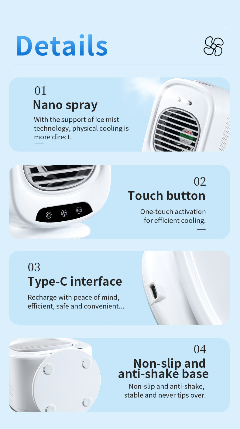 Portable Cooling Fan with a 6000Mah Misting Feature, USB-C Charging, Two Speed Settings And Two Mist Modes (Continuous/Intermittent), an Integrated Portable Cooling Fan with Cooling Capabilities - USB Rechargeable Fan Suitable for Home, Outdoor