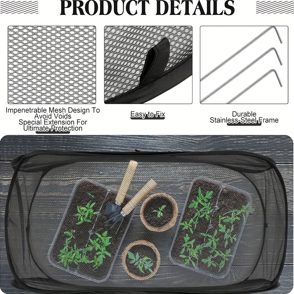 Foldable Pop-Up Mesh Plant Greenhouse Cover | Protective Cage with 4 Ground Stakes, Material, Strong And Durable Raised Bed Netting for Animal And Insect Barrier, Ideal for Fruits, Vegetables, And Seedlings, Reusable