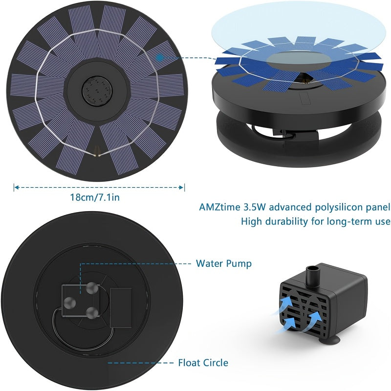 3.5W Solar Fountain, Solar Fountain Bird Bath Pump with 6 Nozzles, Independent Portable Floating Solar Fountain Pump, Suitable for Gardens, Ponds, Swimming Pools, Outdoor And Backyard, Pet Supplies, Bird Bath Tubs