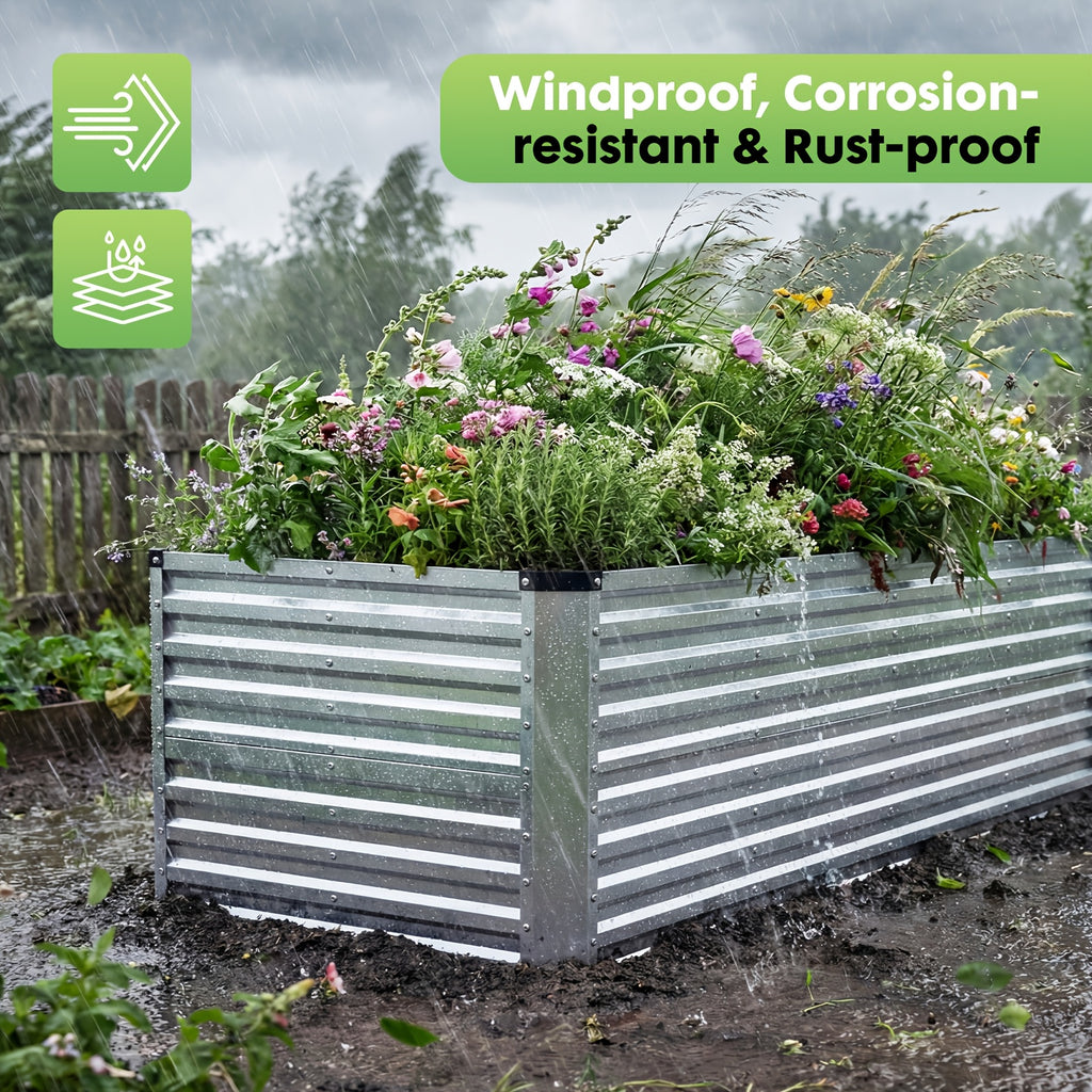 Raised Garden Bed 8x4x2ft, Galvanized Steel Planter, Easy Assemble Outdoor Metal Kit with Metal Corners for Vegetables, Herbs, Flowers