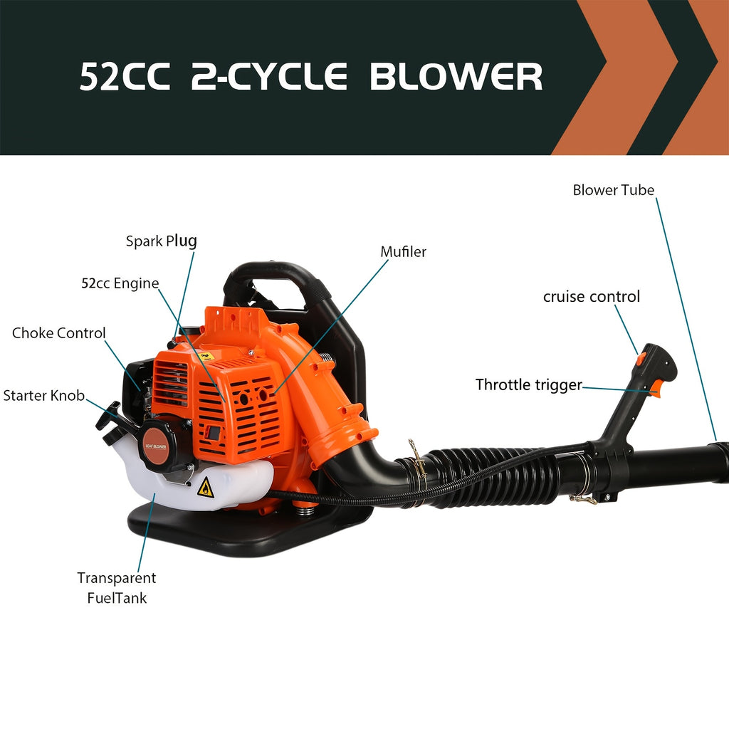 70.92 "x 17.73" X 17.73" Air-cooled Two-stroke Gas Engine, Backpack Style Blade Blower, High-power Two-stroke Strong Wind ABS Garden Backpack Style Snow Blower (orange)