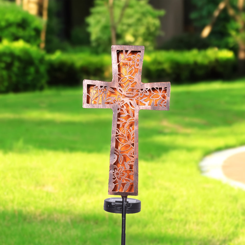 Solar Cross Garden Stake Lights 38inch Metal Outdoor Waterproof Memorial Garden Decor 2 Lighting Modes Cemetery Decorations for Grave for Remembrance Gifts & Sympathy Gifts
