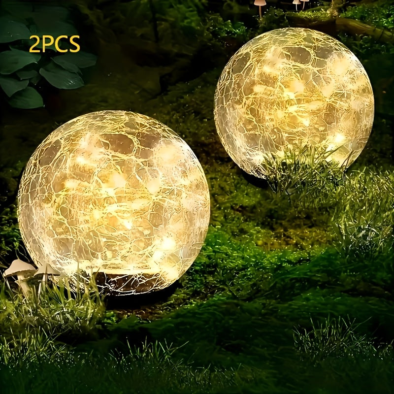 2pcs/4pcs Solar Outdoor Garden Decorative Light, Spherical Crack Outdoor Garden Light, Solar Glass Lawn LED Light, Suitable for Garden, Courtyard, Lawn, Family And Friends Gift Friends, with Ground Plug