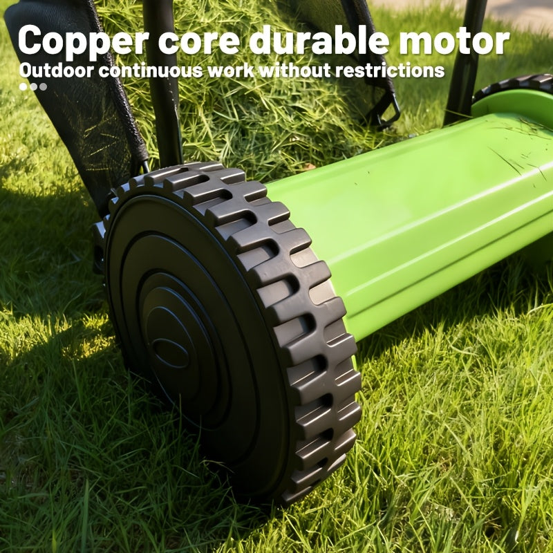 Durable Steel Construction, Precision-cut for Perfect Stripes, 12-inch 5-blade Manual Reel Push Mower, High-strength Steel Blades, Grass Catcher, Ergonomic U-shaped Handle, Dual-wheel Design. No Electricity Required, Suitable for Residential
