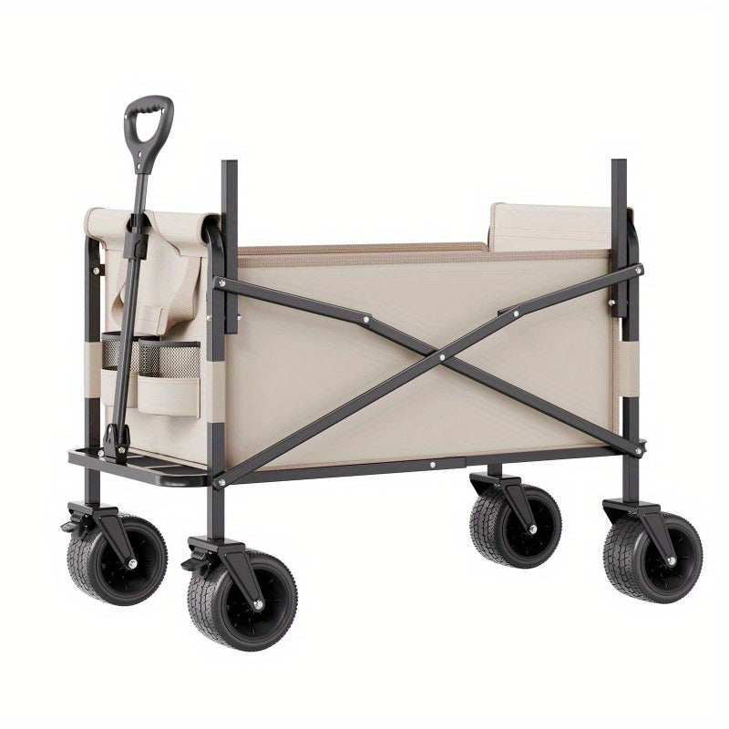 Heavy-Duty 550Lb Capacity Foldable Utility Wagon Cart with 58.12Gal Capacity- Convertible to Bench, All-Terrain Wheels & Ergonomic Handle for Camping, Beach, Picnics, Gardening- Durable Metal Frame, Large Foldable Wagon, Garden Tool Hauler