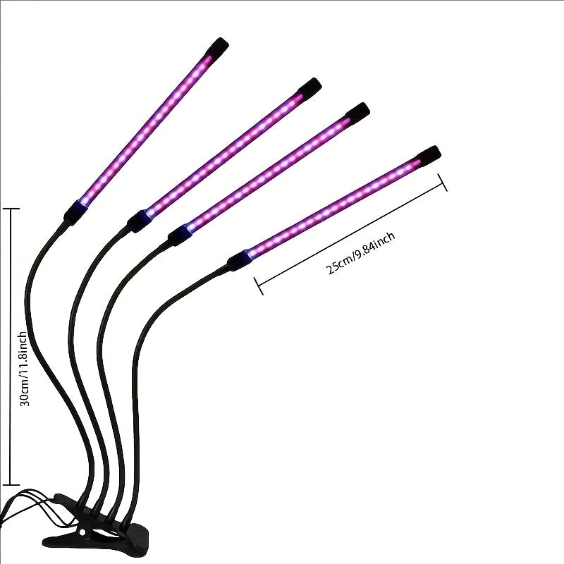 Plant Growth Lamp LED Growth Lamp 4 Heads/ 3 Heads/ 2 Heads. Full-spectrum Clamp-type Plant Growth Lamp Strip. Blue And Red LED. Suitable for Indoor Plants. 5 Levels Of Adjustable Brightness. 3/9/12 Hours Of Timed Operation.