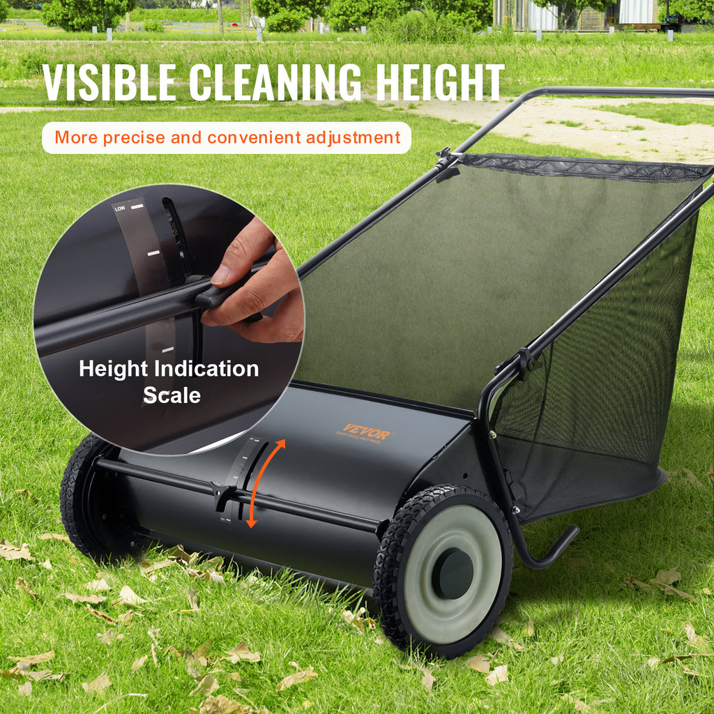 VEVOR Push Lawn Sweeper, 21-inch Leaf & Grass Collector, Strong Rubber Wheels & Heavy Duty Thickened Steel Durable to Use with Large Capacity 3.5 cu. ft. Mesh Collection Bag, 2 Spinning Brushes