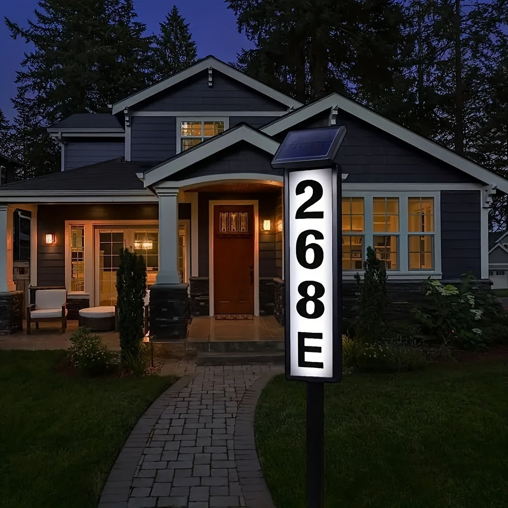 Solar Pillar Sign Light with Address Glow, LED Doorplate Light, Featuring Faster-Charging Upgraded Battery, Switchable White/Warm Light, No Wiring Needed, Auto-On at Night, IP44, Suitable for Homes, Businesses, Factories, Etc