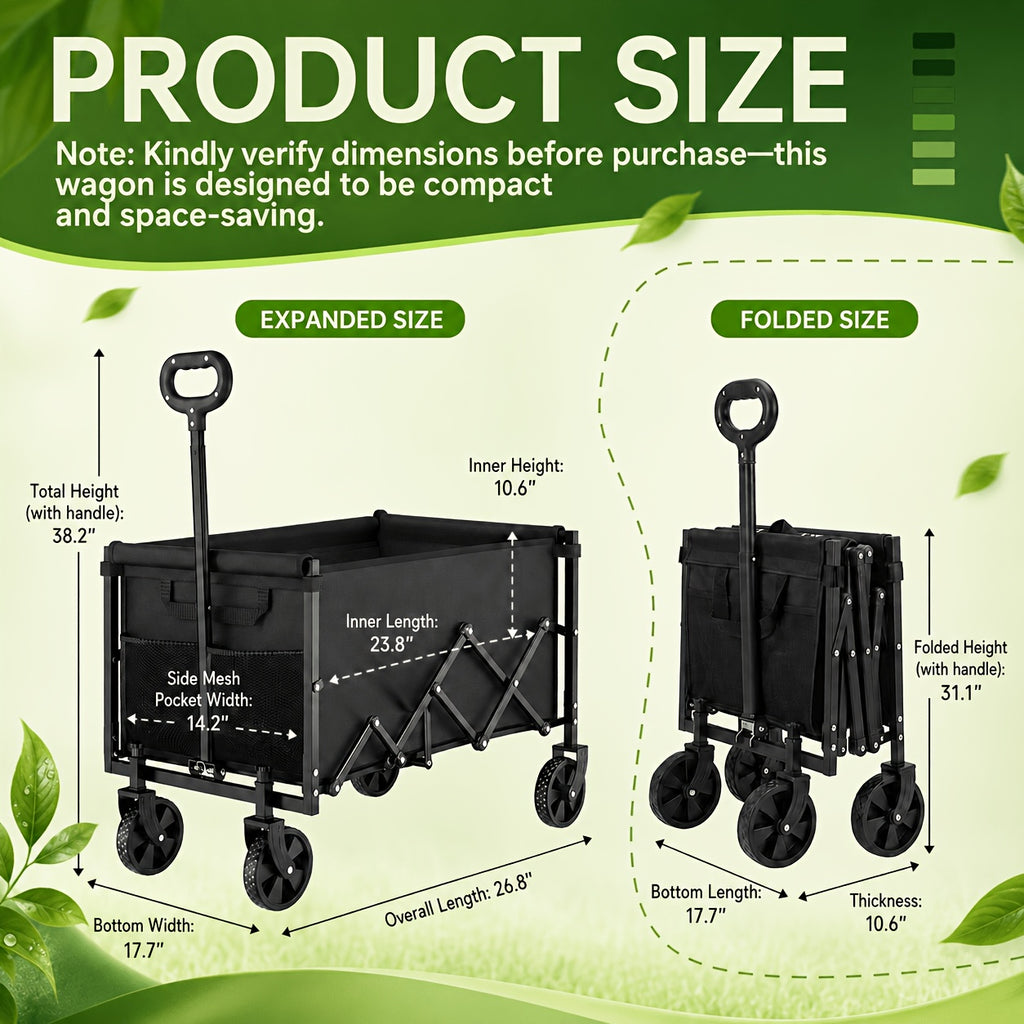 Collapsible Wagon with Wheels, 50/350/450/550 Lbs Wagons Carts Foldable Wagon Cart with Flexible Handle, Lightweight Portable Folding Utility Grocery Shopping Cart for Grocery Sports Garden Camping