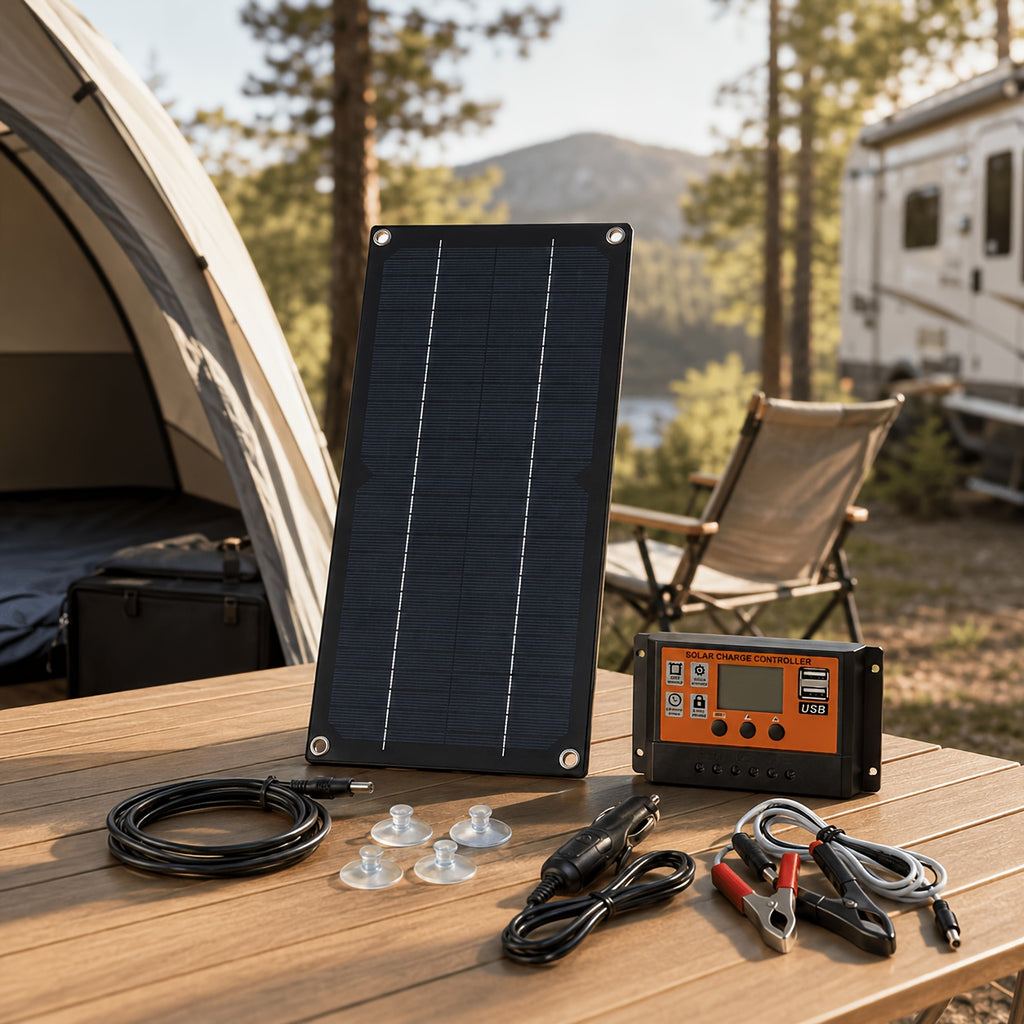 [Solar Panel Kit] Solar Panel Kit With 100A Charge Controller, Monocrystalline Silicon Solar Battery Charger With Extension Cable, Battery Clip, Suction Cups, 18V Solar Charger For RV, Camper, Van, Boat, Camping, Outdoor Travel, Farm, Garden, Emergency Po
