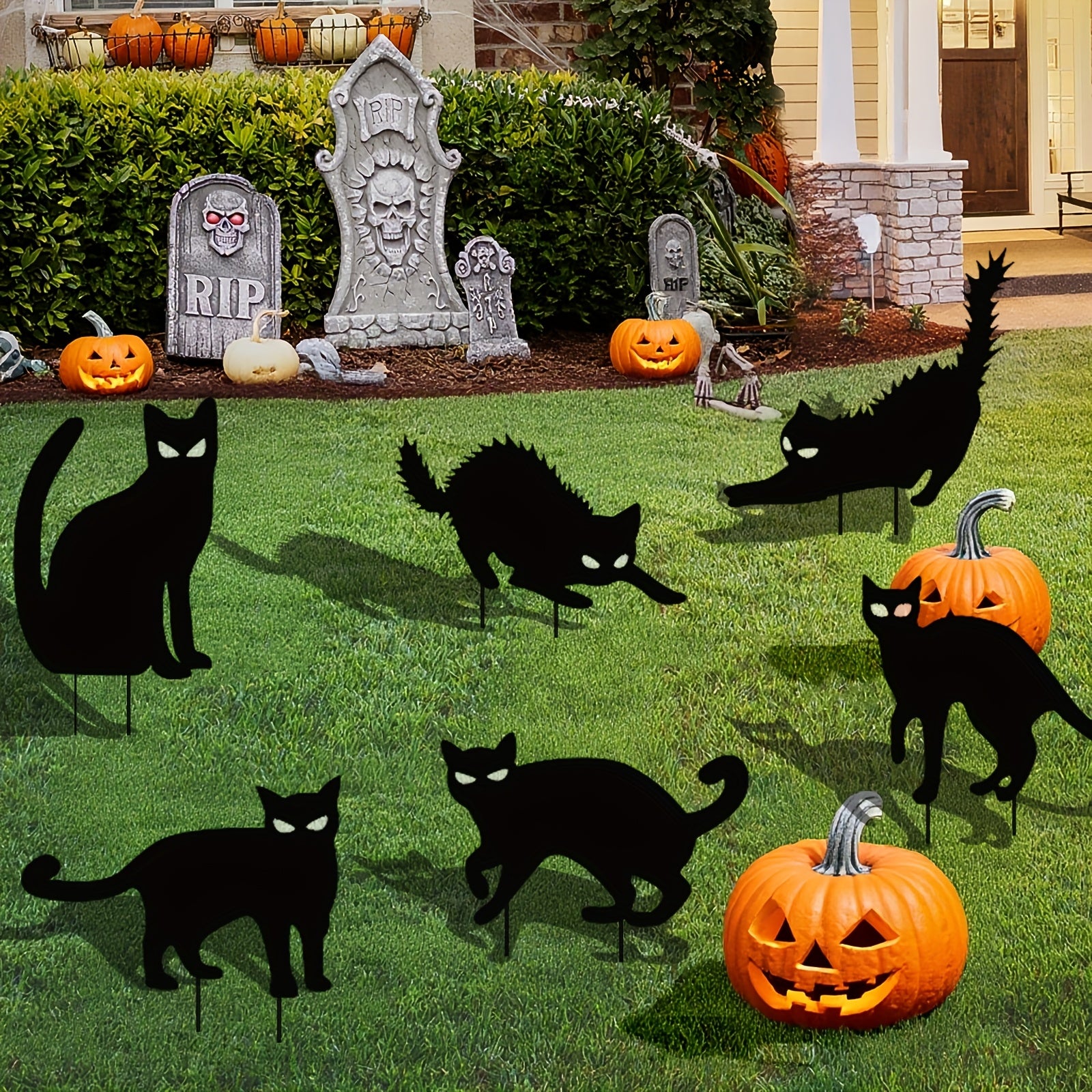 6-Pack Black Cat Halloween Decoration, Halloween Decor Outdoor Yard Signs with Stakes, Glow-In-The-Dark Eyes with Scary Silhouette for Yard Lawn Garden Halloween Outdoor Parties Decor