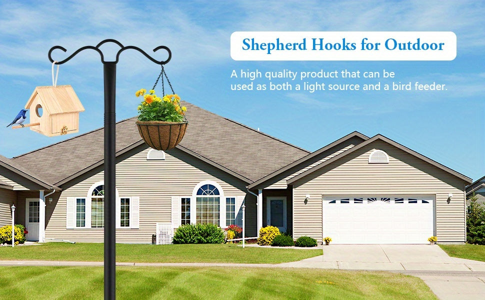 90 Inches 2pcs Adjustable Garden Shepherds Hook, Heavy Duty Rust Resistant Metal Stake with 5-Prong Base, Perfect for Bird Feeders, Flower Baskets, Solar Lights, Lanterns And Wind Chimes, Ideal for Summer Fall Patio Yard Garden Decor