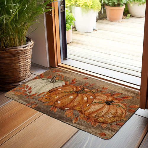 1 Autumn Thanksgiving Pumpkin Rectangular Doormat, Non-slip And Washable Polyester Doormat, Flannel Material Is Soft, Comfortable And Easy to Clean, Suitable for Corridor Bathroom, Bedroom, Kitchen, Porch, Laundry, RV Outdoor Decoration