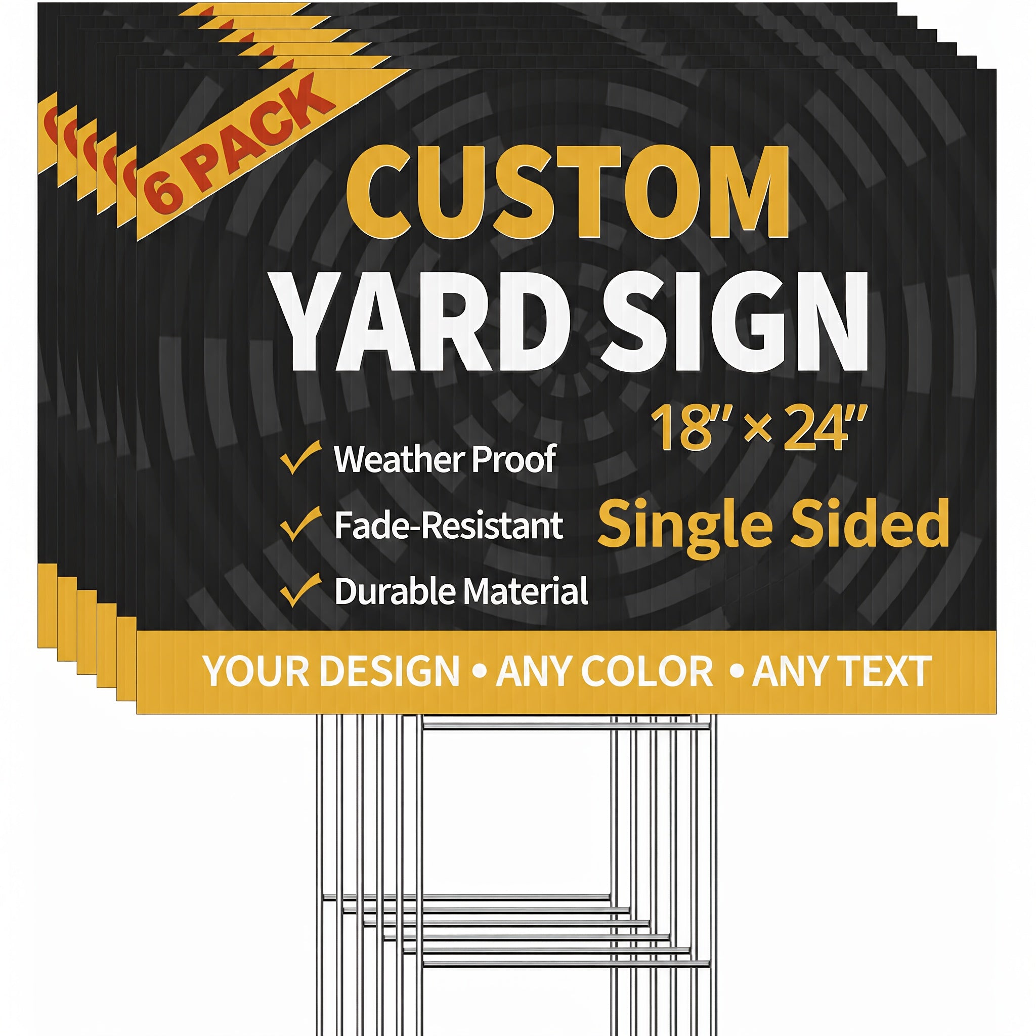 【2D Flat】 Custom Yard Sign 6 Pack - 18"x24" Corrugated Plastic (4mm) - Single Sided, Design with Your Image Includes Metal H-Shaped Stake for Outdoor Use: Event, Advertising, Professional, Weatherproof Signage