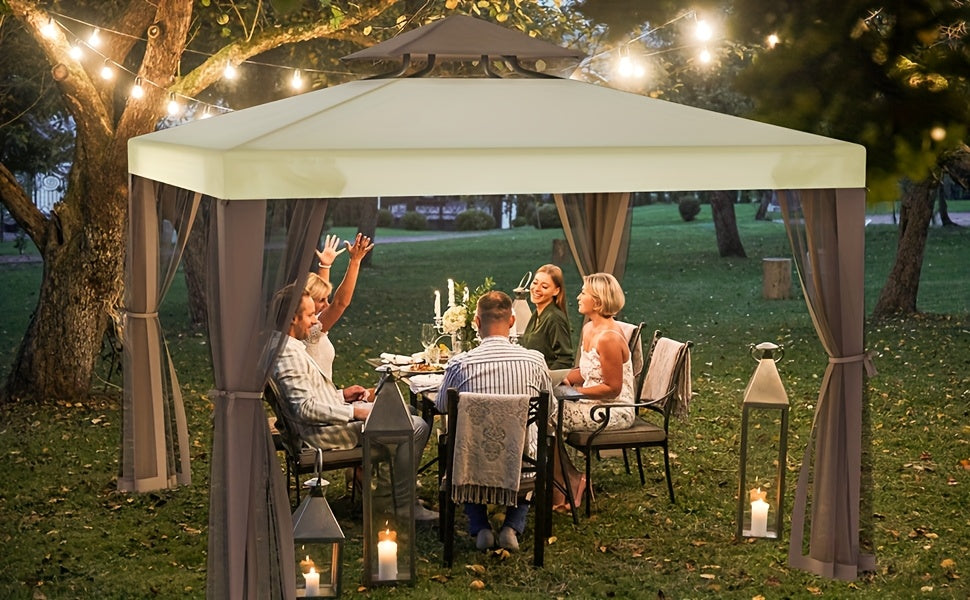 Patio Gazebo Tent Outdoor Canopy Shelter 10'x10' with Mosquito Netting with 100 Square Feet of Shade for Garden, Backyard Deck and Lawns, Party Canopy Gazebo Tent
